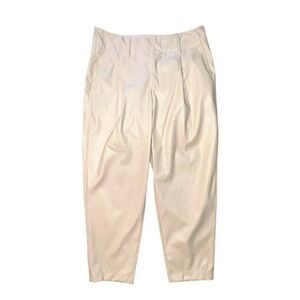 A New Day Faux Leather Cream Straight Leg Pants Pleated Front Size 8